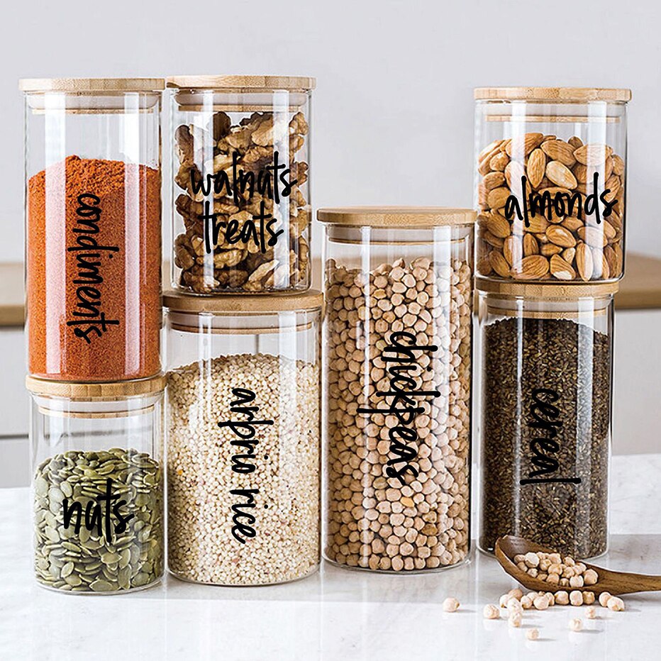Printed Pantry Label Stickers 168pcs Clear Storage Containers Organizers Jars Labels Removable Waterproof Kitchen Organization
