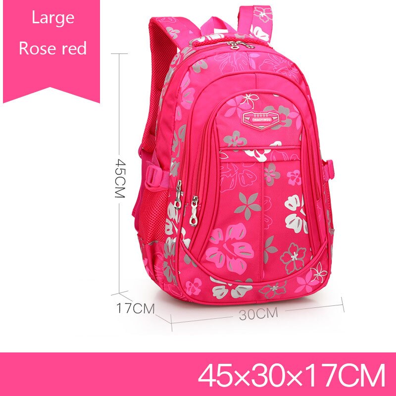 Grote schooltas voor kinderen, schattige schoolrugzak voor studenten, bedrukte waterdichte rugzak voor basisschoolboeken voor tienermeisjes: Grote roosrood