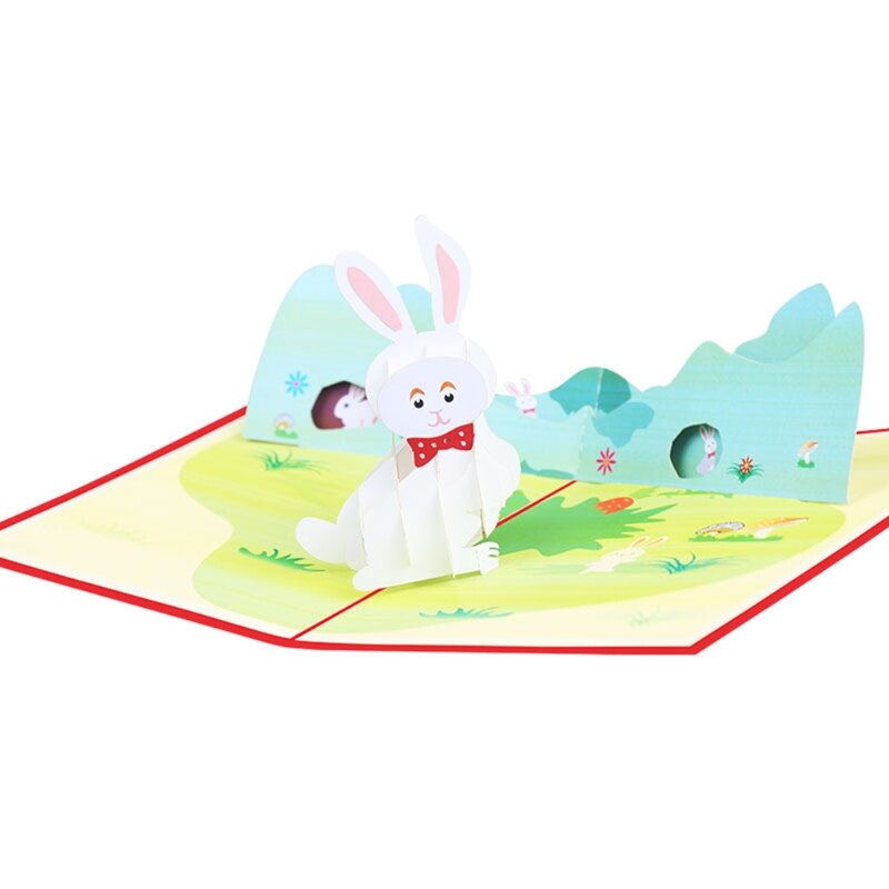 3D Pop-Up Bunny Greeting Card for Easter Party Cute Animals Birthday Postcards 87HA