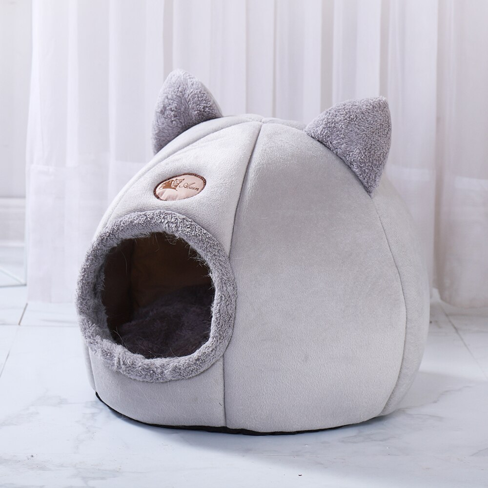Zachte Pet Cat Bed Huis Warm Huisdier Bed Cave Tent met Afneembare Kussen Winter Slapen Huisdier Pad Nest Katten Producten: L