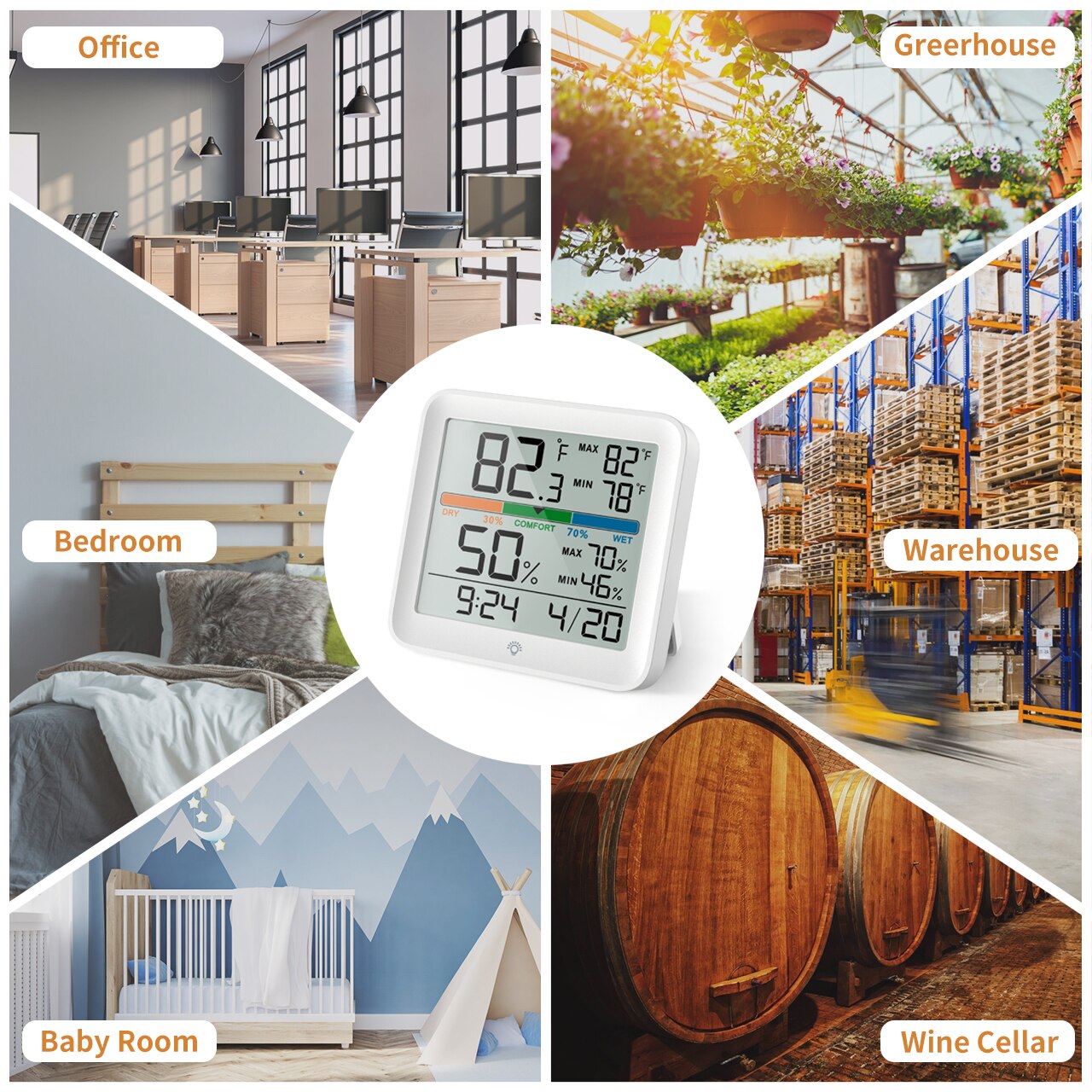 New miiiw temperature and humidity clock for home indoor use, high-precision baby room temperature/humidity monitor with backlight and large lcd screen.
