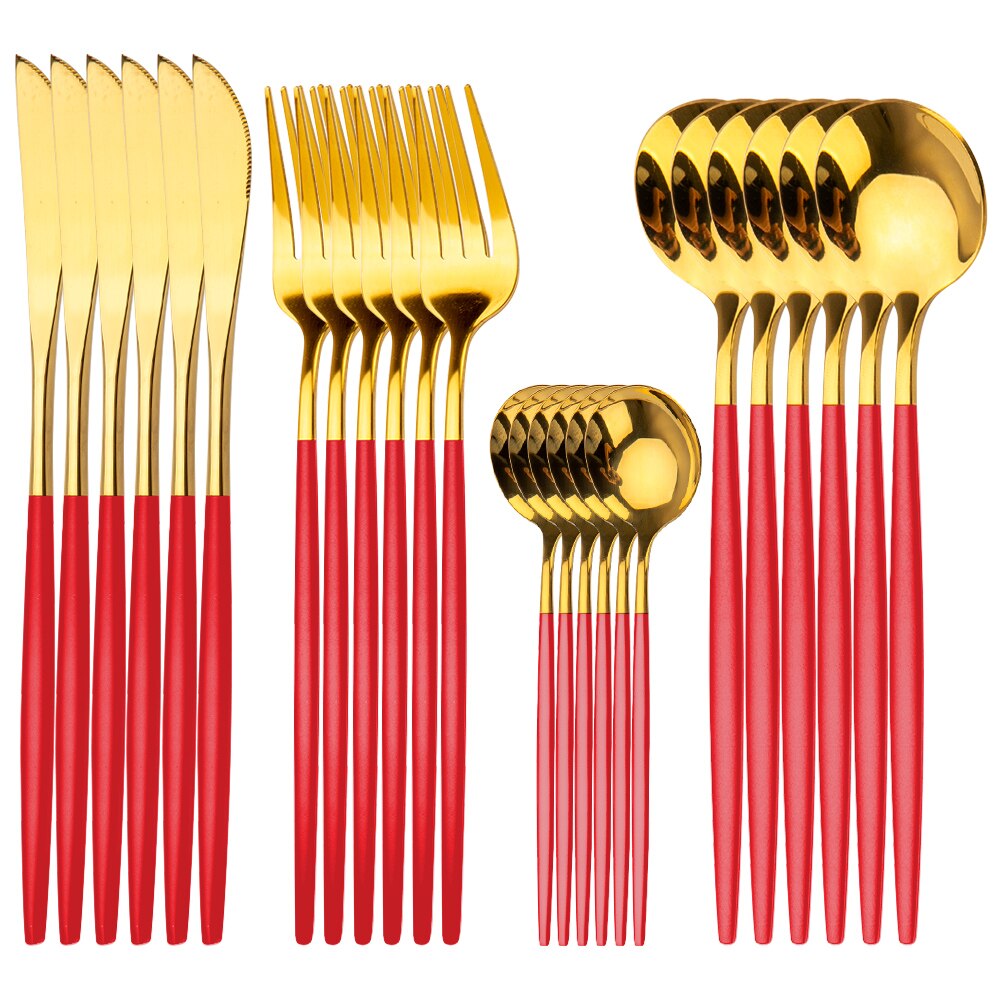 Merry Christmas Cutlery Set 24 Piece Christmas Dinnerware Knife Fork Spoon Set Tableware Christmas Decorations For Home: 24pcs Red Gold