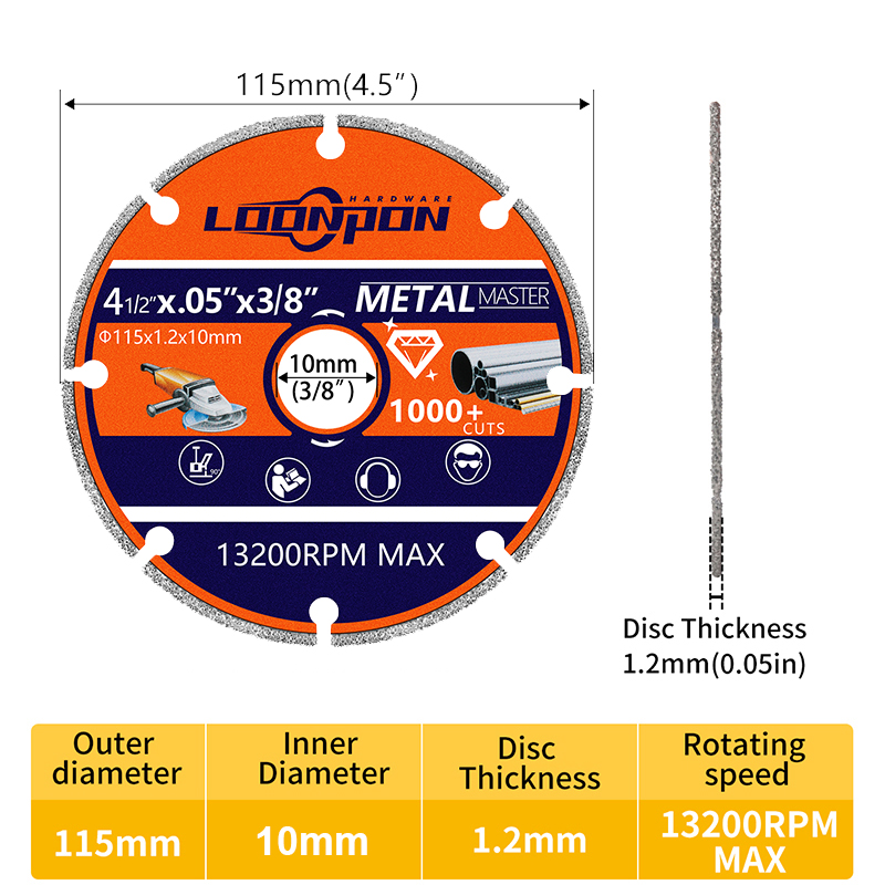 Loonpon-disco de corte de Metal de 3 pulgadas, rueda de corte de diamante de 4-1/2 pulgadas, para barra de acero, hierro, INOX: Azul