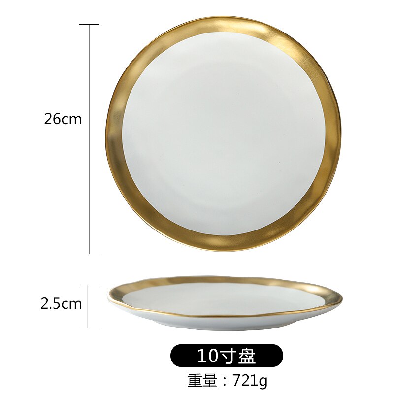 Europese platina keramiek westerse schaal matte gouden steakschaal schaal witte vintage fruitschaal: 5