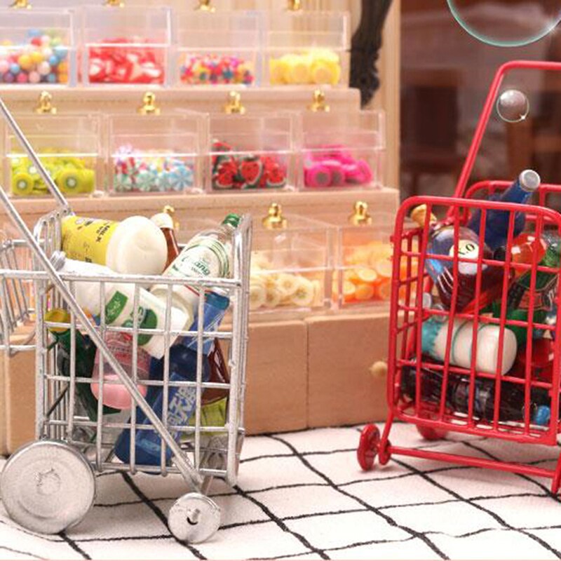 1/12 Miniature Dollhouse Supermarket Shopping Cart Trolley Pretend Play Toy