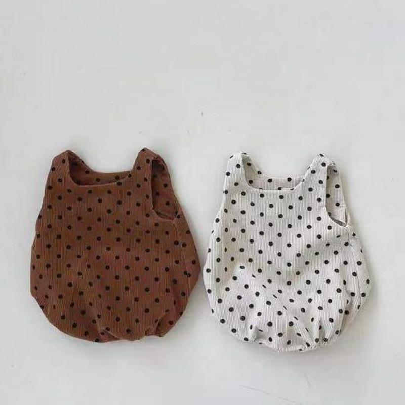 Herfst Baby Meisje Bodysuit Mode Dot Print Baby Meisje Corduroy Jumpsuit Kids Jongens Overalls Katoen Mouwloze Kleding