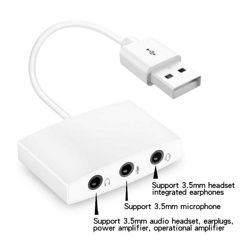 Eksternt usb lydkort 7.1 adapter 3.5mm 3 i 1 jack hd stereo headset mikrofon lydadapter 30cm usb tilkoblingskabel