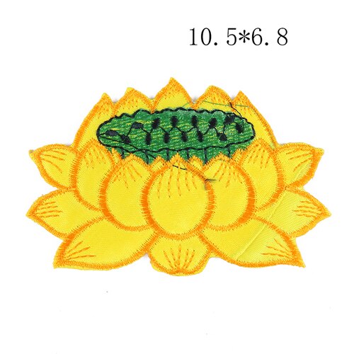 1 PCS Lotus Flower Embroidered Iron on Patches for Clothing DIY Stripes Clothes Patchwork Sticker Custom Flowers Applique badge: Yellow