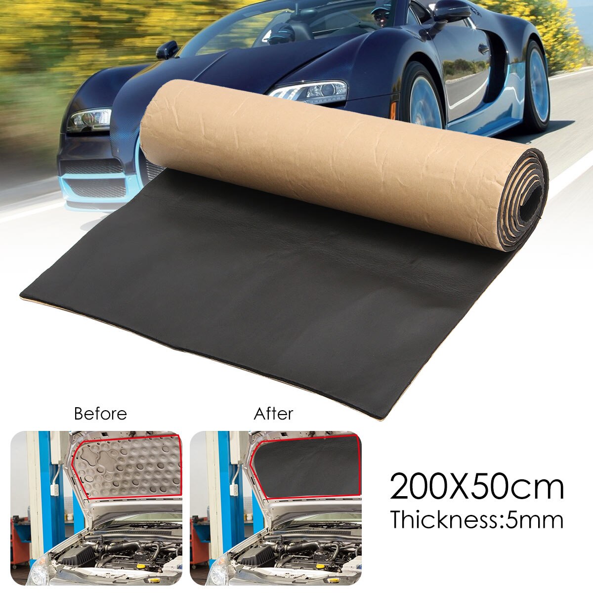 200 x 50cm bils lydisolerende materiale, dæmpende anti-støj lydisolering bomuld varme lukkede celler skum