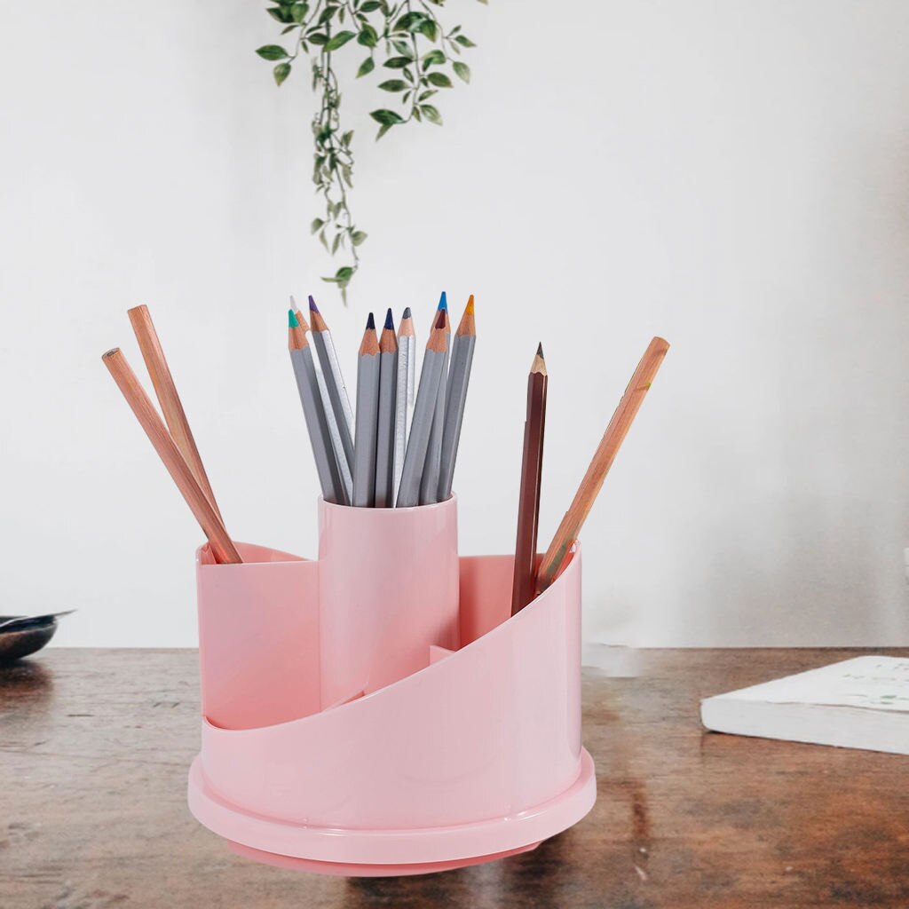 Desk Organizer - Plastic Pencil Cup Holder - Office Supplies Desktop Stationery Storage Box