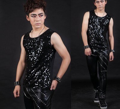 DS-Equipo de escenario para club nocturno, camiseta sin mangas con remache de lentejuelas, personalidad masculina, tendencia Punk