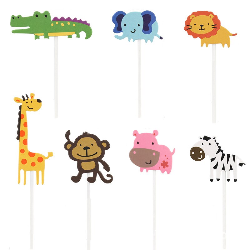 7Pcs Jungle Safari Animal Cupcake Toppers Cake Picks Animal Cake Toppers for Kids Birthday Party Baby Shower Cake Decorations