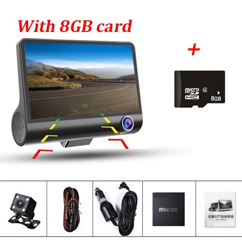 Podofo-Dash Cam 3 caméras voiture | Objectif DVR, écran LCD 4 pouces, 170 degrés avec caméra arrière, Auto Dvrs G capteur Dash Cam: With 8GB Card