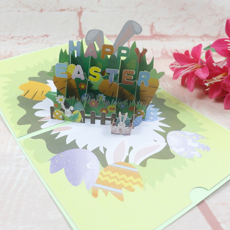 3D Handmade English Happy Easter Eggs Garden Flowering Shrubs Paper Greeting Cards PostCard Kids Friend Party Invitation