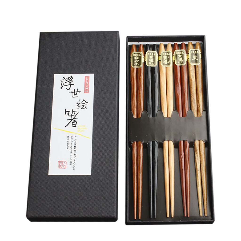 Herbruikbare 5 Paar Set Handgemaakte Bamboe Japanse Natuurlijke Houten Eetstokjes Sushi Voedsel Multi Kleur Houten Chop Sticks #45