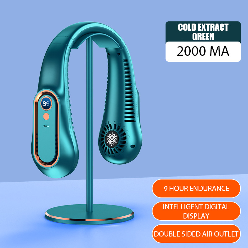 Ventilador de pescoço pendurado portátil bladeless ventilador de pescoço recarregável refrigerador de ar display digital mini fãs de esportes de verão: Verde
