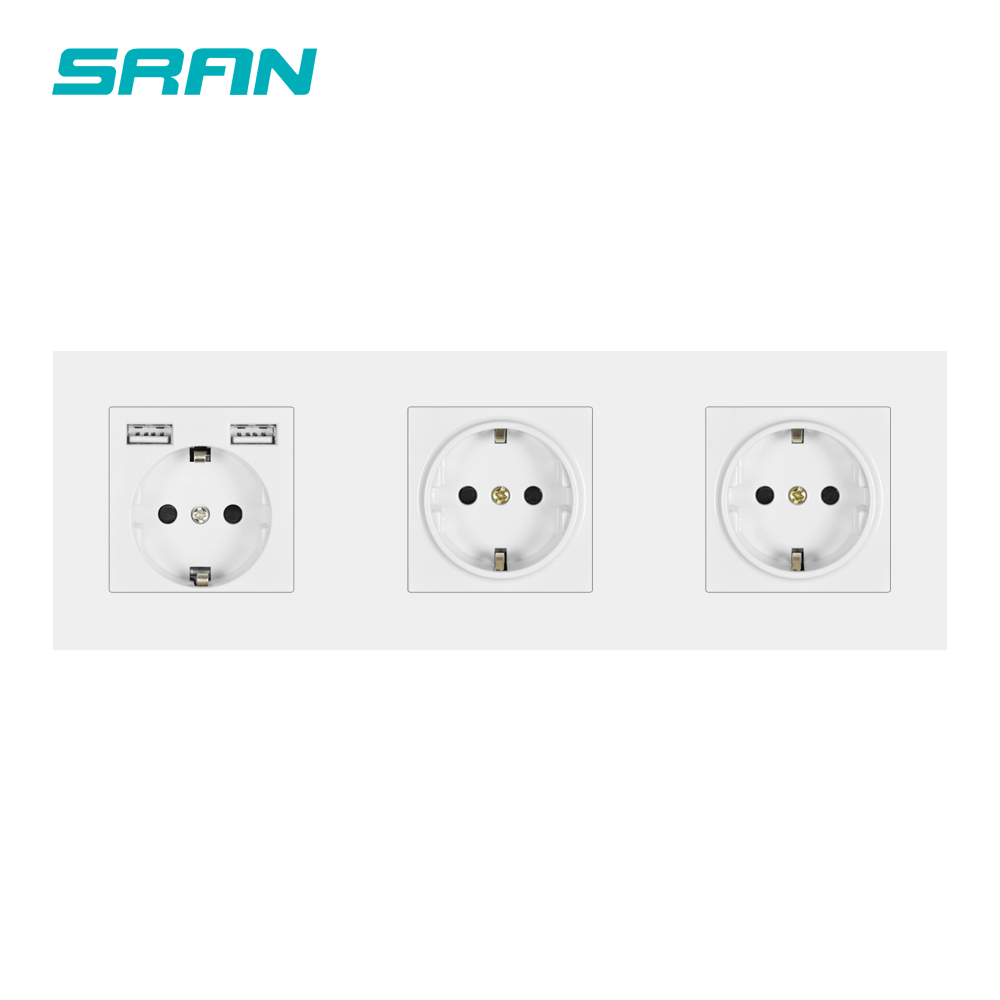 Sran væg 3 ramme strømstik eu jordet el stik, stik med usb pc panel 258mm*86mm hvid/sort/guld: 1 usb 2 stik 258 a 1 / Sort  a1
