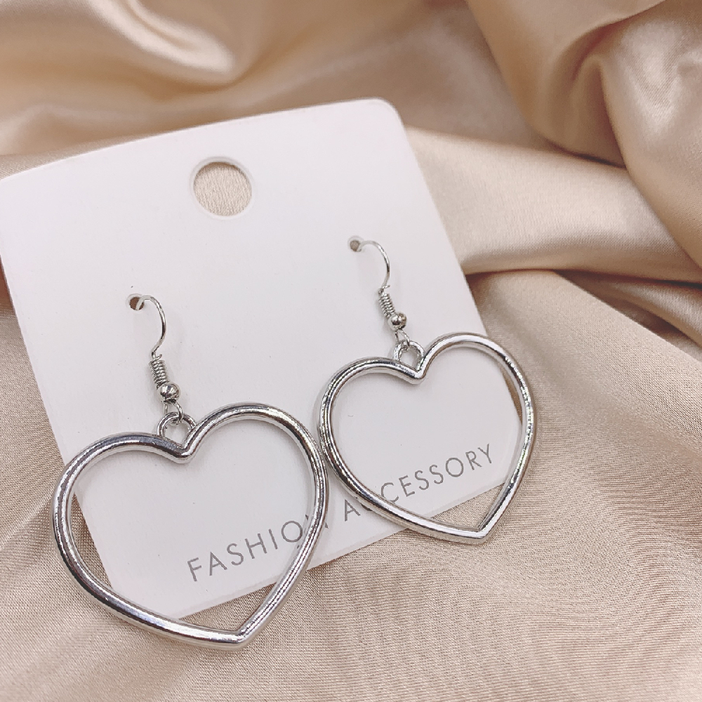 30Mm Grote Zilveren Kleur Hollow Heart Oorbellen Voor Vrouwen Mode Oor Manchet Piercing Dangle Earring