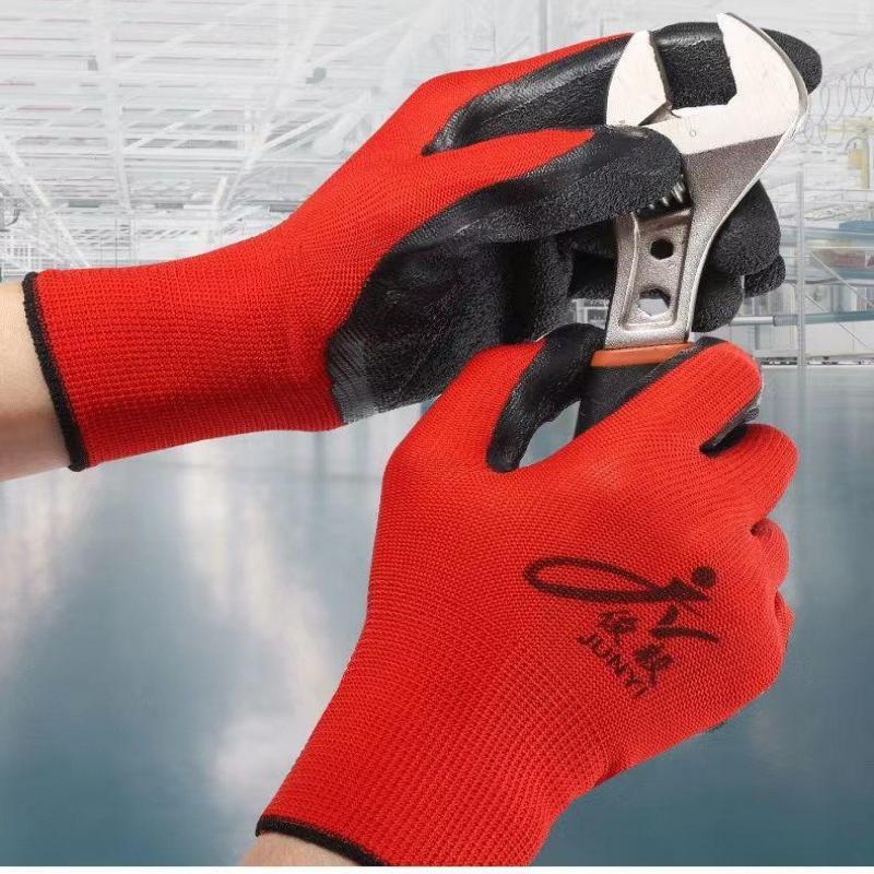 12 pares de guantes de trabajo de seguridad de látex grueso antideslizantes y resistentes al desgaste, guantes recubiertos de palma, guantes de trabajo para maquinaria de jardinería