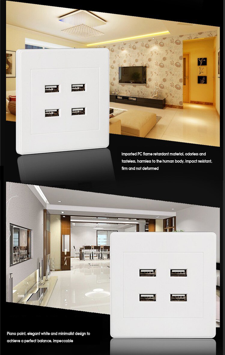 4 Port Usb Socket Stopcontact Panel Usb Plug Wall Charger Plate Koppeling Dc 5V Outlet Power Adapter Supply voor Smart Telefoon