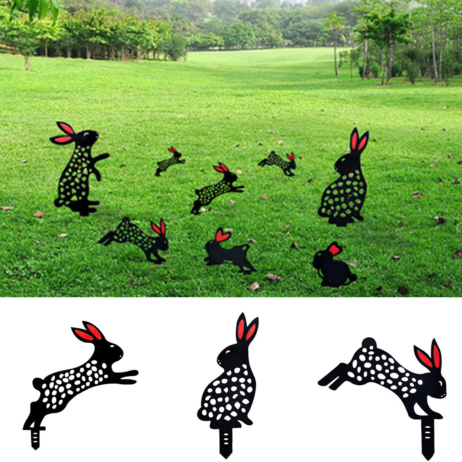 2D Rabbit Yard Art Stake Ground Insert Decor Hollow Lifelike Bunny Metal Statue Peg for Outdoor Garden Manor Lawn SMR88
