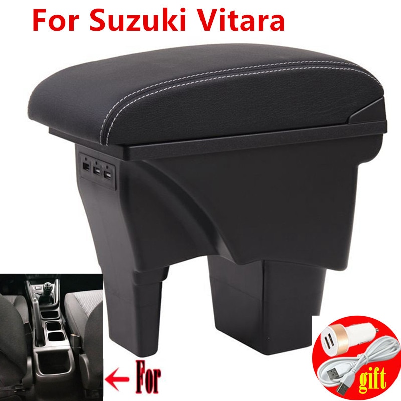 Für Suzuki VITARA Kasten für armlehne SUZUKI Vitara schlagen-freies zentrale lagerung Kasten Auto innen armlehne schicht Dual usb wiederaufladbare: Schwarz Weiß Linie