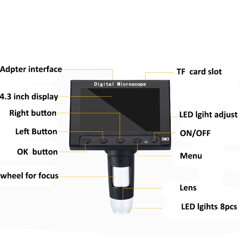 1000X Digital USB Microscope portable electronic video microscope for soldering reading With 4.3" HD