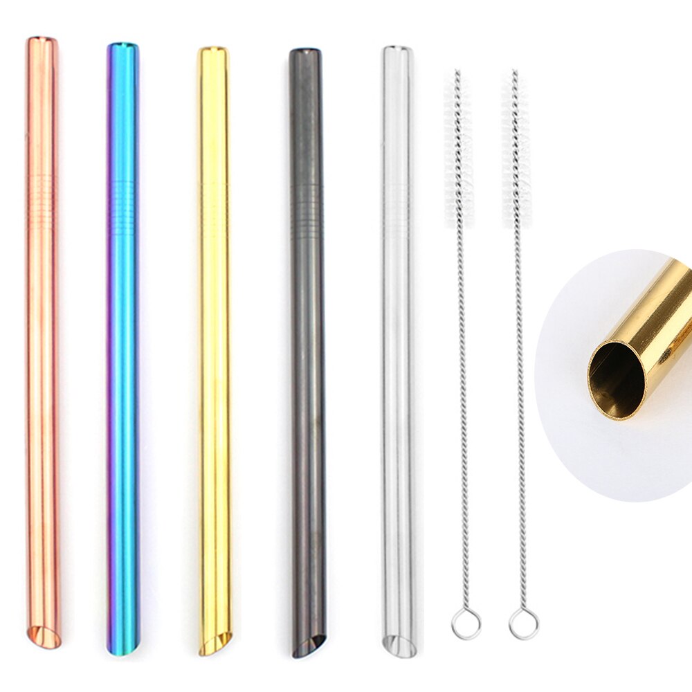 5/10pcs 12mm Reusable Pointed-End Drinking Straw Stainless Steel Drink Pearl Milkshake Fat Bubble Tea Straws Cocktail Party: Random 5pcs
