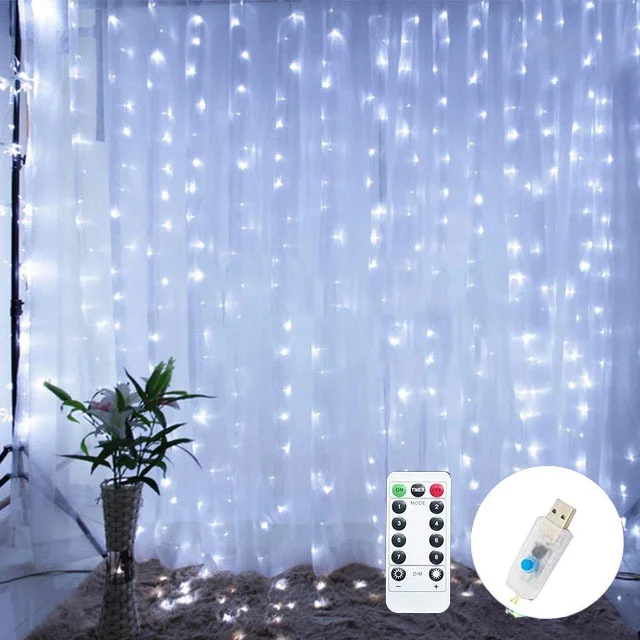 Guirnalda de cortina LED de 3/6M en la ventana, guirnaldas de luces alimentadas por USB con control remoto, guirnalda de luces Led de Año , decoración navideña: changeable / 300 W