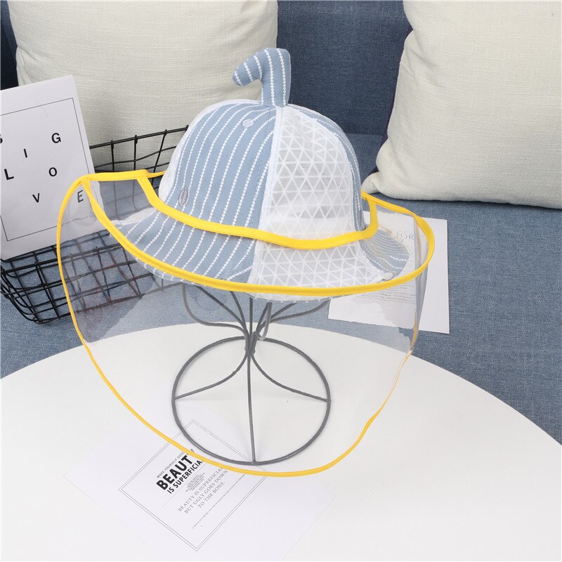 Baby Kids Cute Removable Anti-droplet Anti-Saliva Splash-Proof Dust-Proof Full Face Cover Safety Protective Fisherman's Hat Caps: Blue with cover