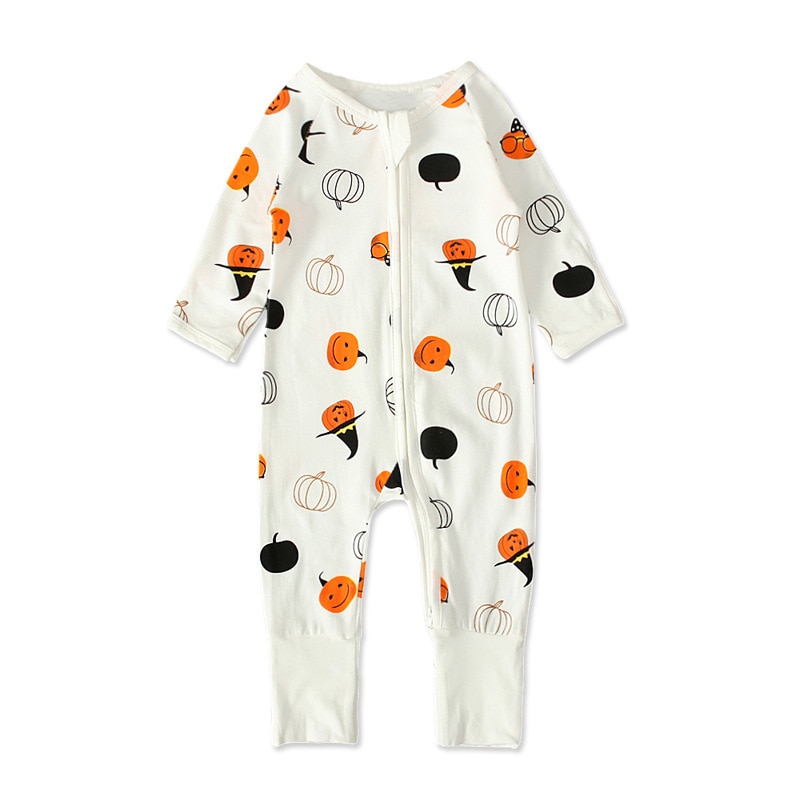 Intimo per bambini pagliaccetto monopezzo autunno a maniche lunghe Halloween zucca modello morbido caldo traspirante vestiti comodi