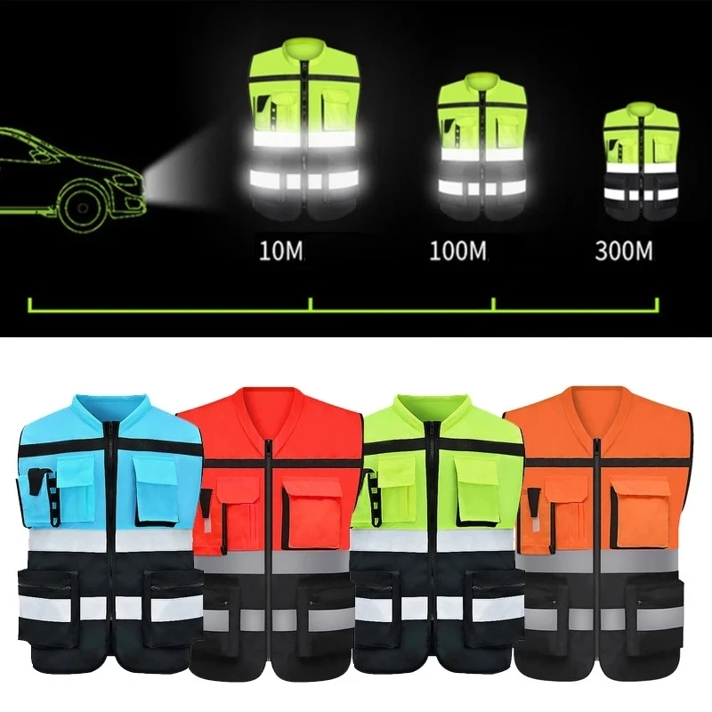 Gilet de sécurité réfléchissant haute visibilité, vêtements de travail réfléchissants pour travailleurs de la Construction et la circulation routière, vêtements de cyclisme pour moto