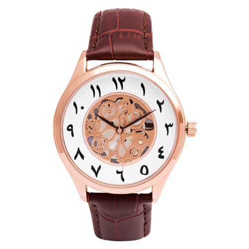 Montres arabes pour hommes, montre arabe en cuir, pour hommes: rose gold brown