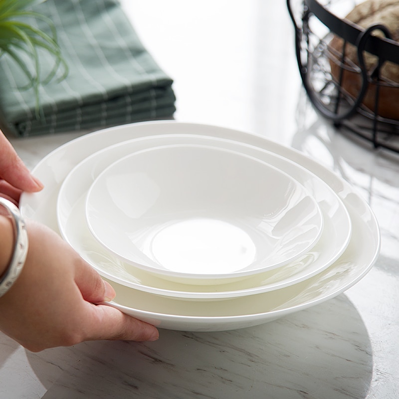 9.5 inch, plain white bone china big oval bowls, dinner catering dish for dessert / fruit serving, porcelain dinnerware
