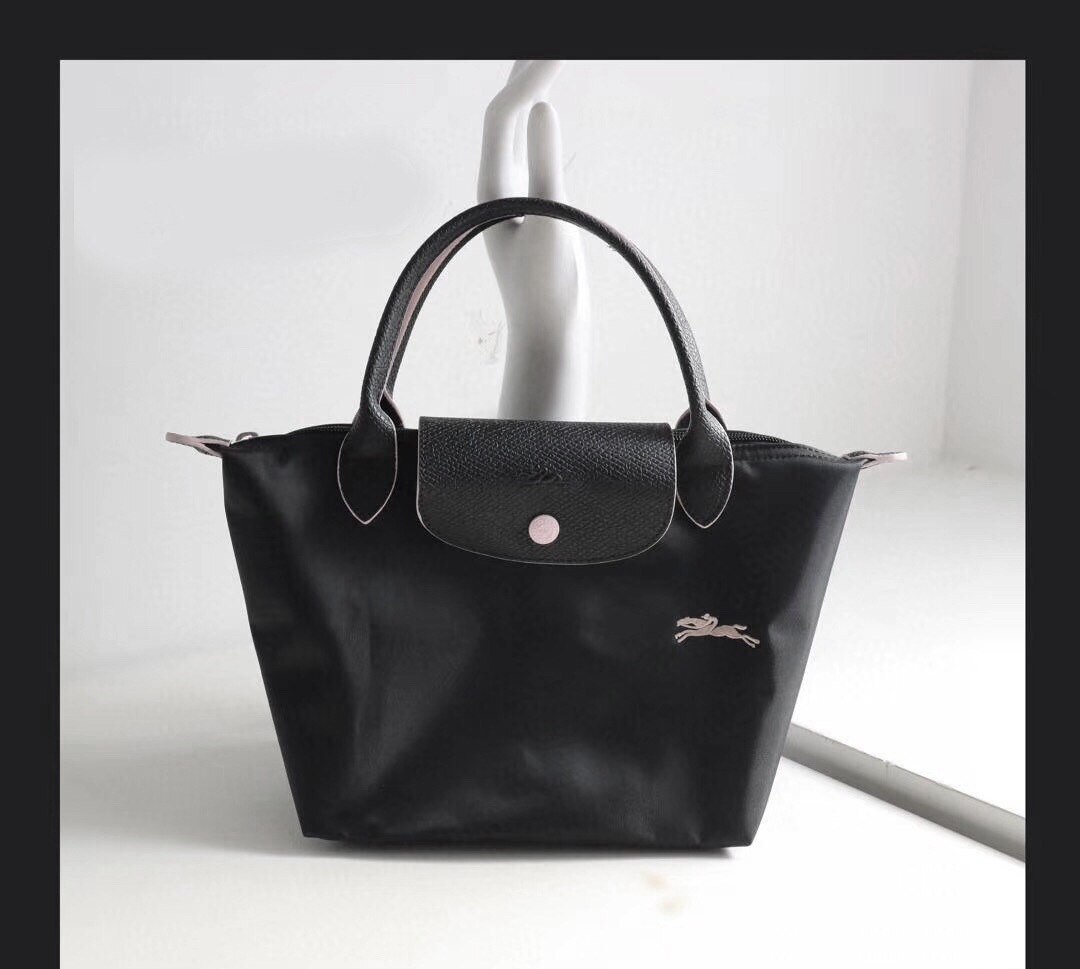 Bolso pequeño de lona de nailon con asa corta para 70 ° aniversario, Mini bolso de mano bordado con de caballo y chica: black