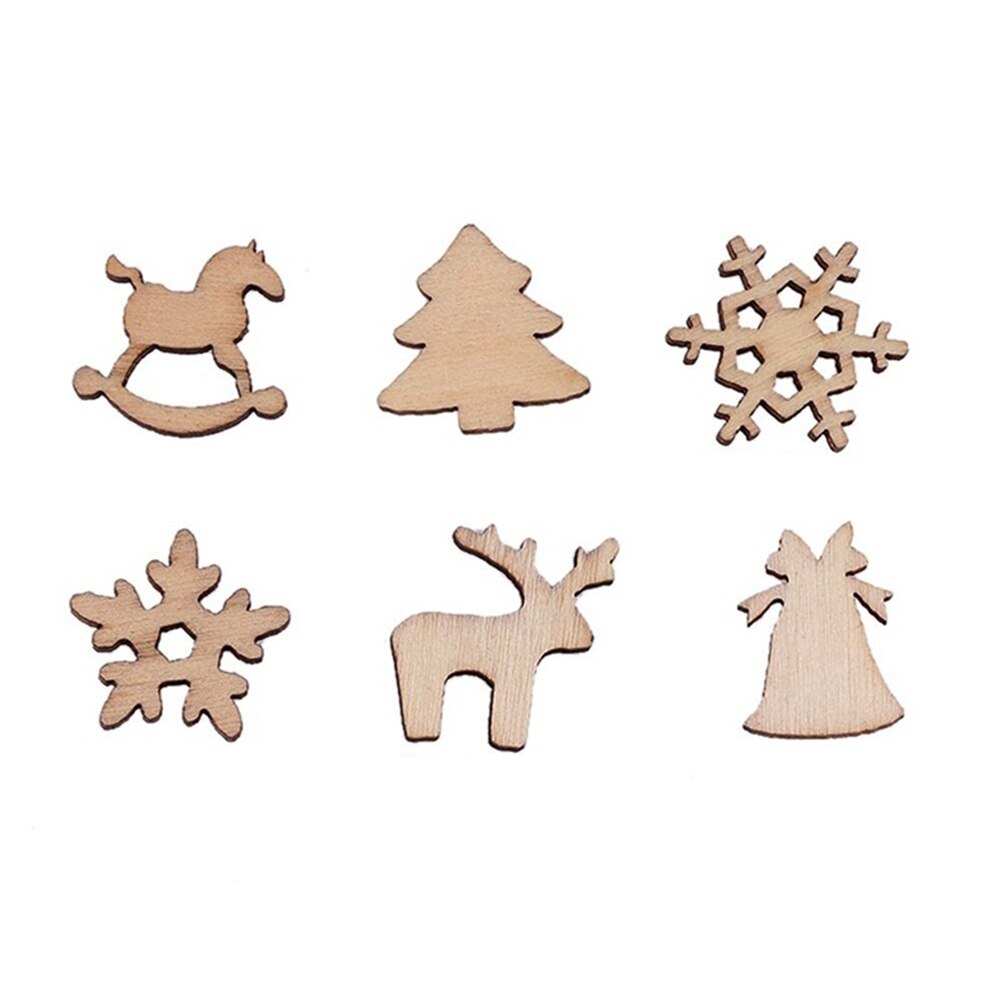 50Pcs DIY Kerstboom Sneeuwvlok Ster Opknoping Houten Ornamenten Tabel Craft