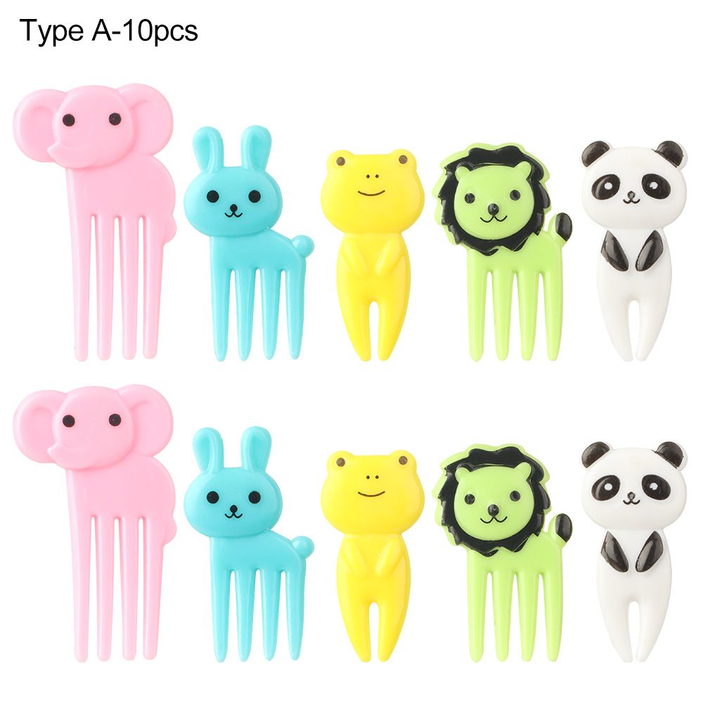 Cute Mini Reusable Vegetable Crockery Toothpicks Cartoon Animal Farm Kids Food Picks Children Fruit Forks Lunch Bento Accessory: Type A-10pcs