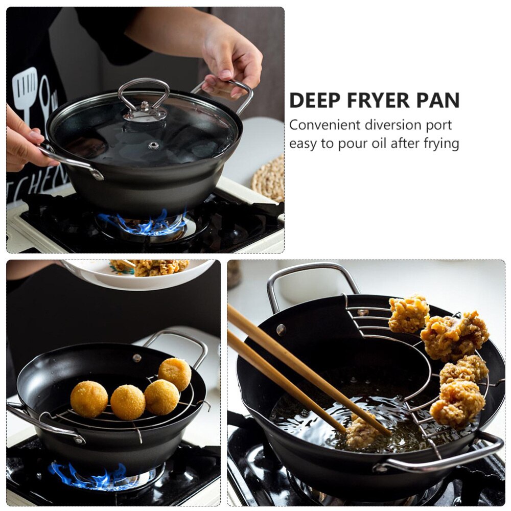 1 Set Japanse Stijl Friteuse Pan Huishoudelijke Frituren Pot Met Olie Afdruiprek Rack