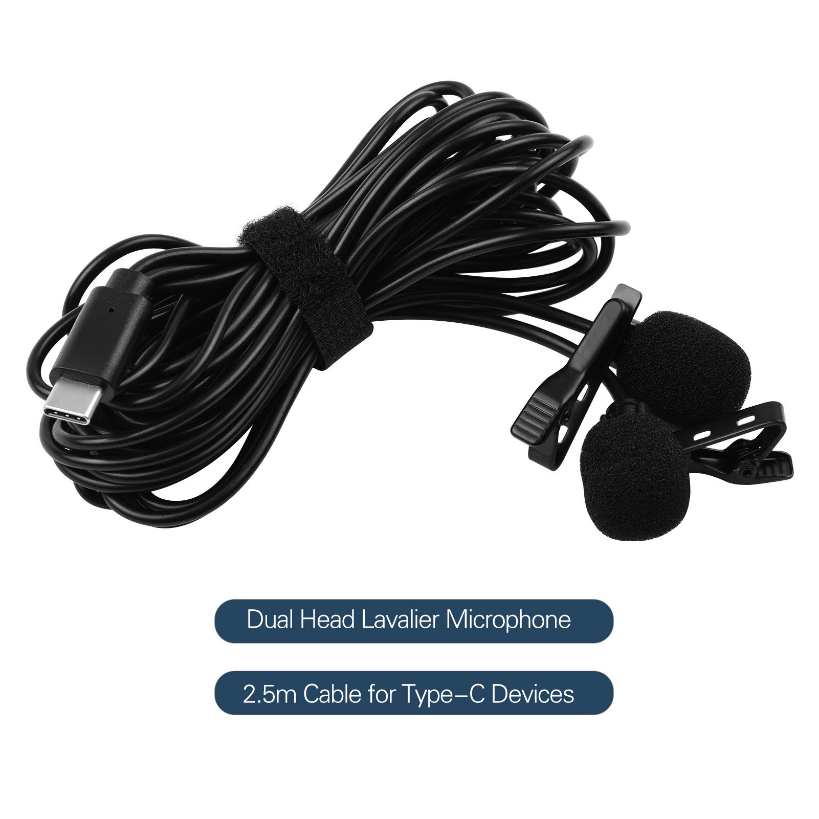 Lavalier Lapel Microphone Clipon Omnidirectional Mic Dual Head with Foam Windsceen Carrying Pouch for Interview Conference Video