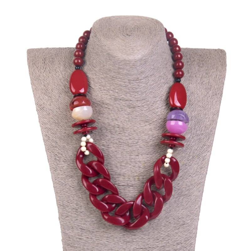 Statement/Chain Necklace Women Red Beads/Custom Necklace Charm Acrylic Resin Long Necklaces Female Large Vintage Jewelry