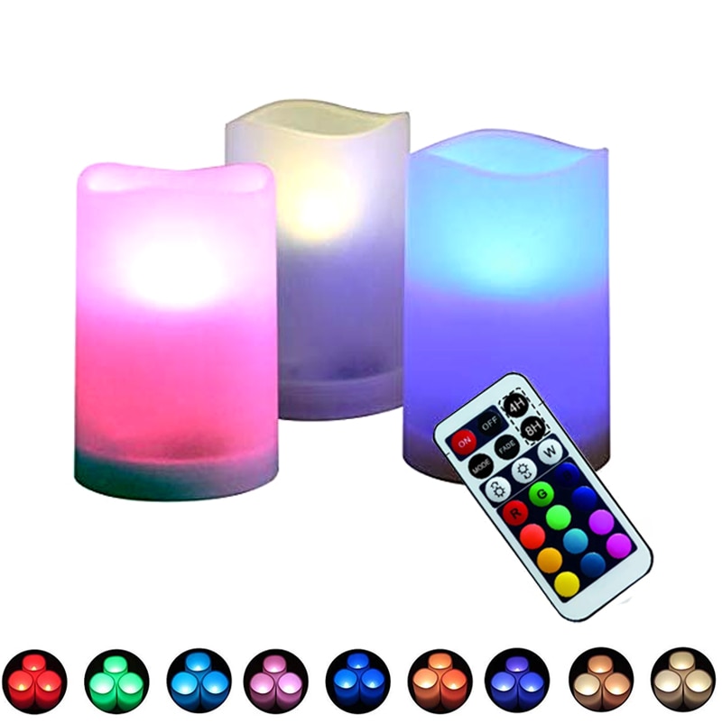 3pcs Flameless LED Candles Remote Control Battery Powered 7 Colors Night Lights Lamp Birthday Xmas Party Home Decor