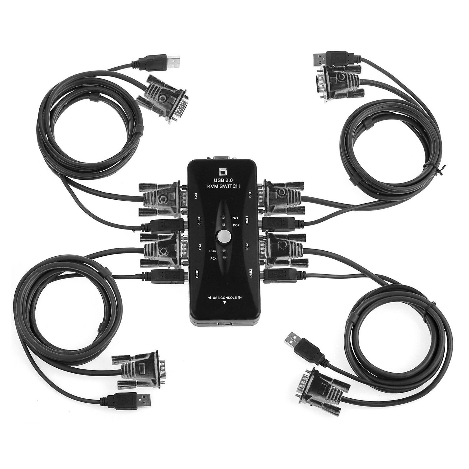 4 Port USB 2.0 KVM Switch Box + 4 KVM Kabel Tastatur Monitor VGA SVGA PC Laptop