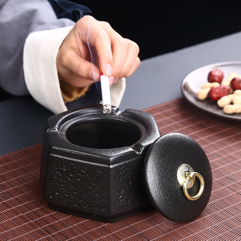 Cenicero de cerámica con tapa para el hogar, Cenicero de Estilo Vintage para sala de estar, mesa de té, suministros de decoración de oficina