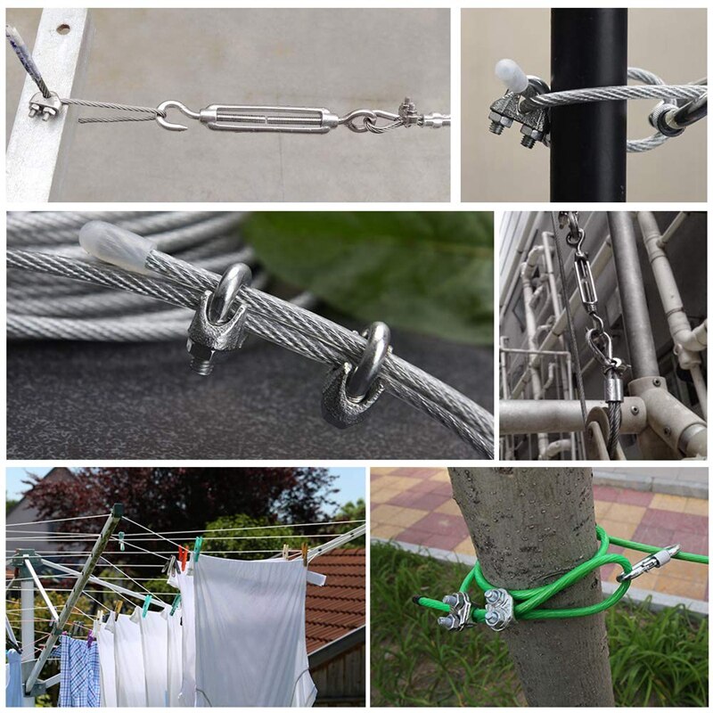 16Pcs Wire Rope Clamp U Bolt Saddle Fastener M3 Stainless Steel Rope Clamp For Rigging Rope Industry Household Tensioner
