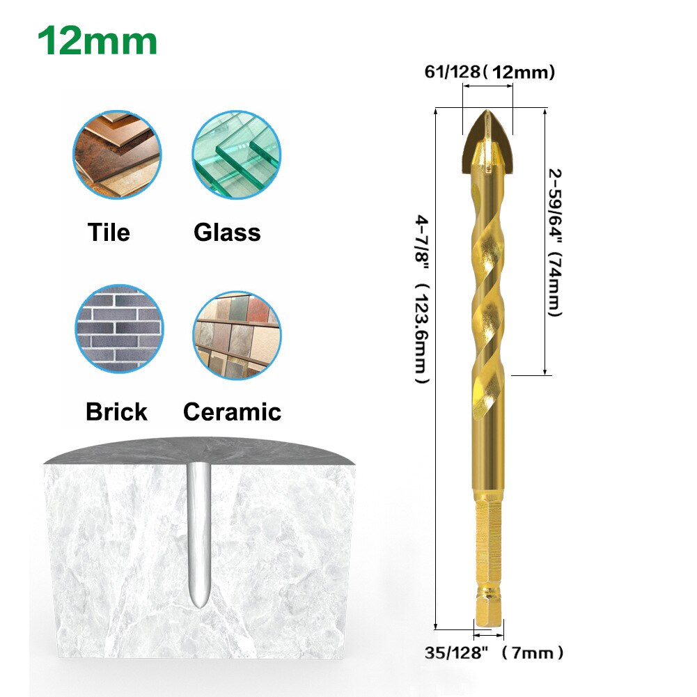 Hex Shank Tegel Glas Cross Spear Head Lange Boor 6/8/10/12Mm Tungsten Carbide tip Voor Keramische Beton Metalen Boren: 12mm
