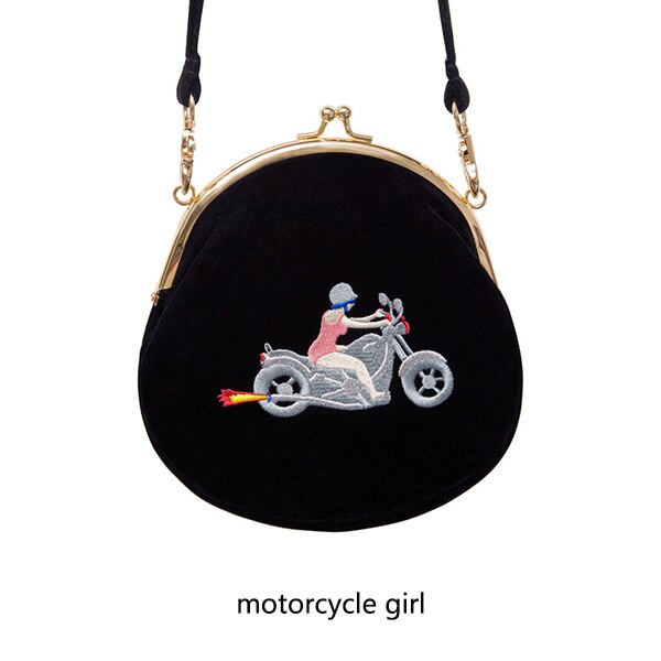YIZI SToRe Vintage Velvet Embroidery Women Messenger Bags In Semi-circle Round Shape Original (FUN KIK): black satchel