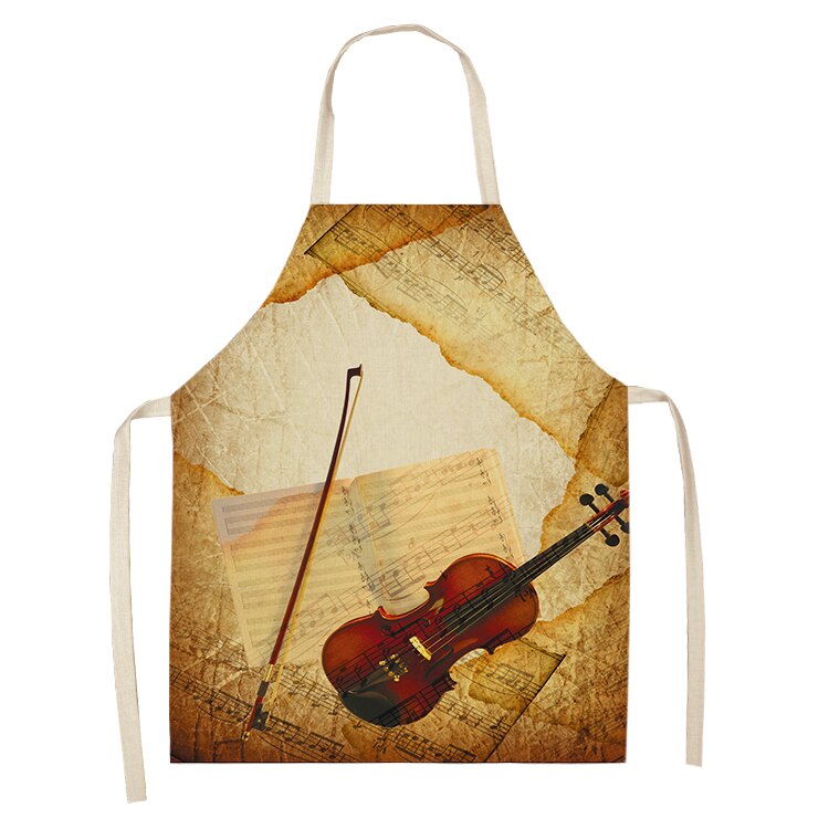 Musical Instrument Kitchen Aprons For Women Cotton Linen Bibs Household Cleaning Pinafore Home Cooking Apron 53*65cm WQL0141: 2WQ-WQL0141-38