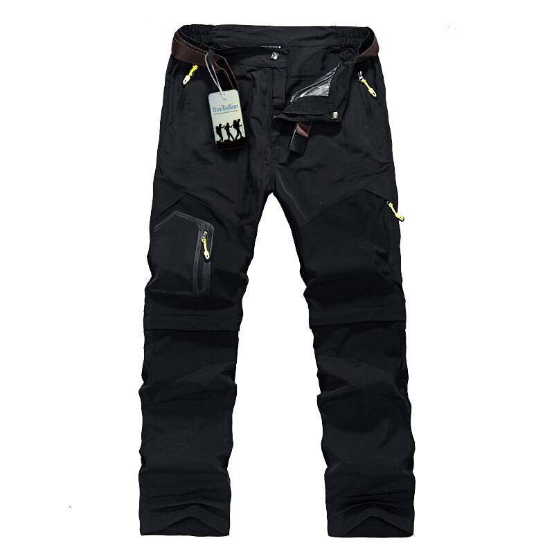 Summer Outdoor Hiking Pants Men,Removable Waterproof Climbing Trousers,Quick Dry Trekking Camping Pants: Black / XL