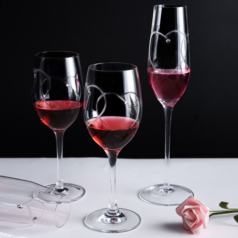 Copa de cristal tallado en forma de corazón para boda, para el Día de San Valentín, champán, vino tinto, vasos conmemorativos, 200-300ml