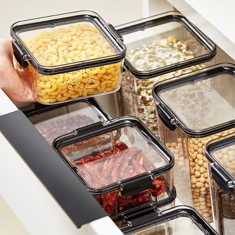 Tarros de almacenamiento sellados transparentes para cocina, contenedor hermético de grano, apilable, para mantenimiento fresco